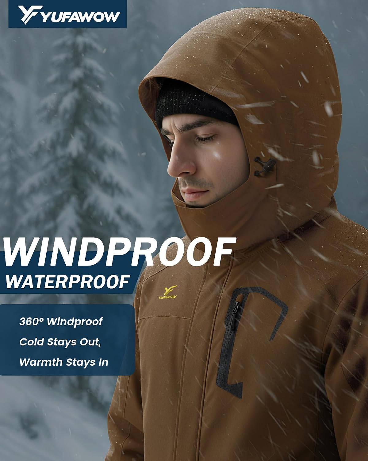 Men Winter Jacket Waterproof Windbreaker Warm Fleece Lined for Winter Outdoor Work Sports Skiing Snowboard Camping Hiking