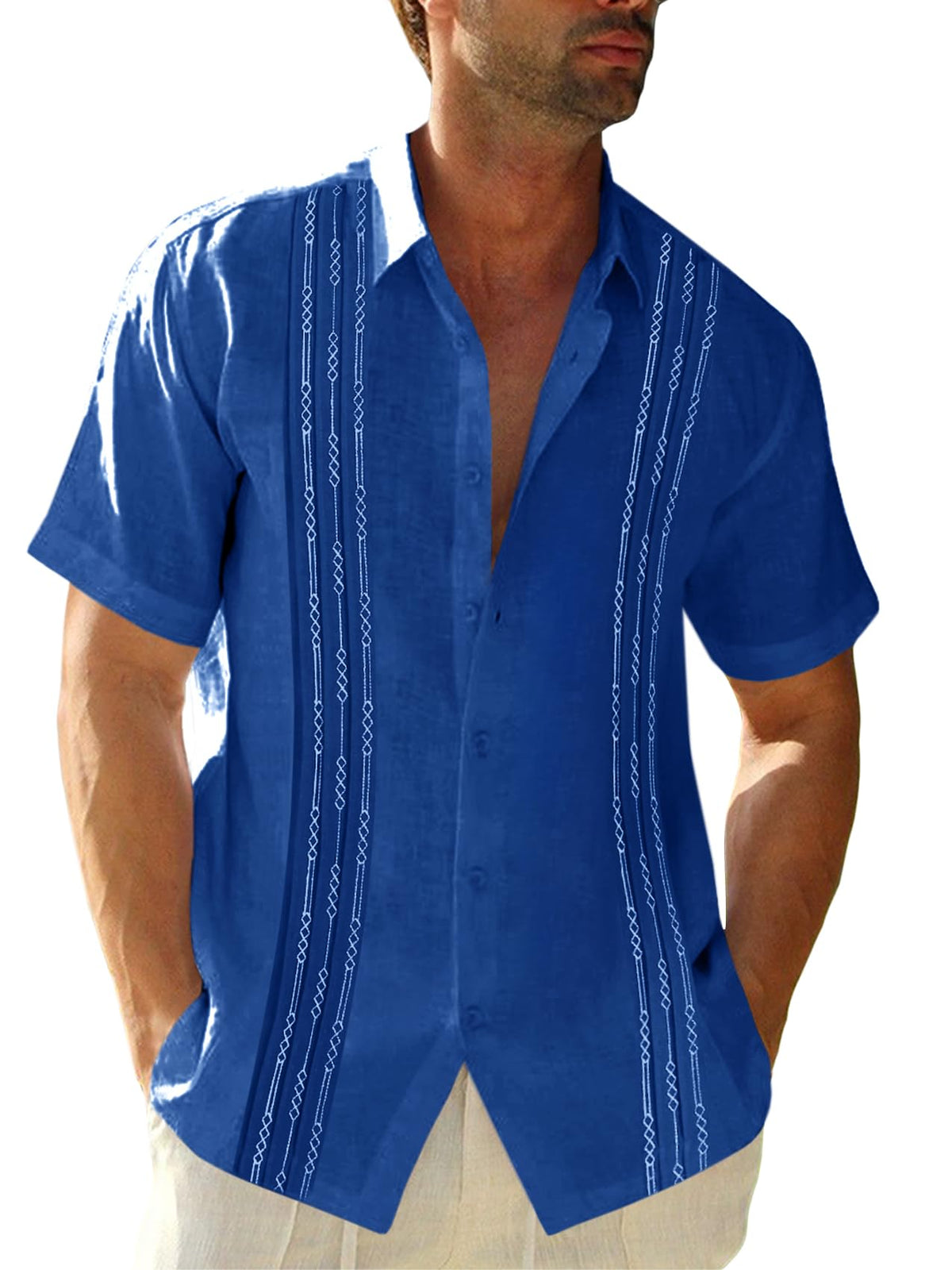 Runcati Mens Short Sleeve Guayabera Shirts Linen Button Down Cuban Shirt