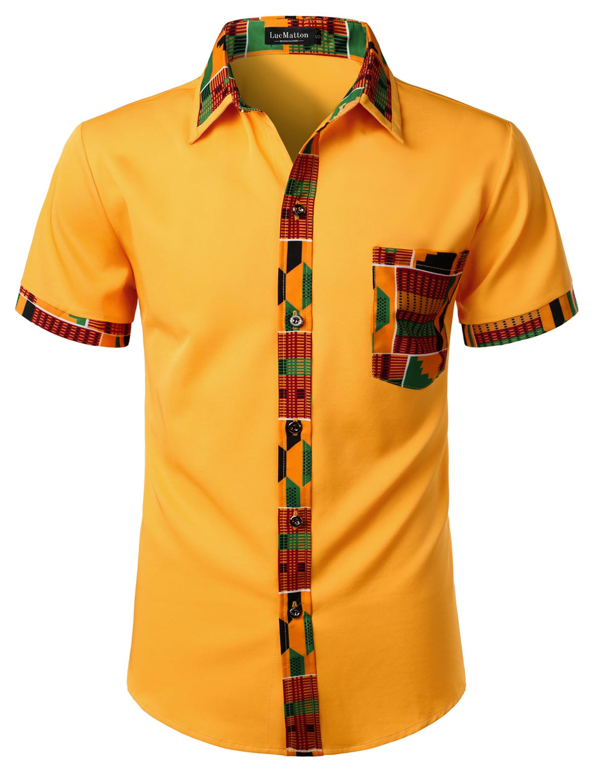 LucMatton Men's African Short Sleeve Button Down Dress Shirt