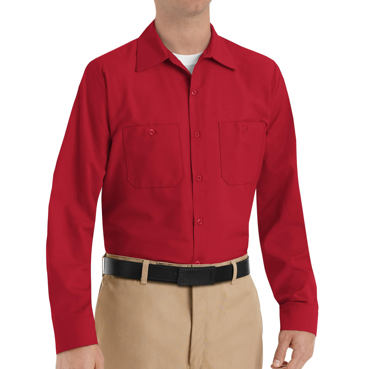 Red Kap Men's Long Sleeve Industrial Work Shirt | Moisture Wicking Button Up, Wrinkle Resistance Fights Fading & Stains