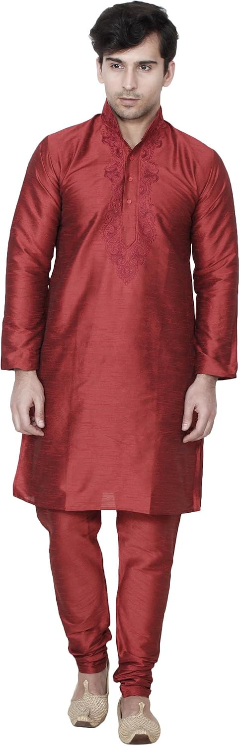 Maple Clothing Men's Art Silk Indian Kurta Set Wedding Wear Clothing