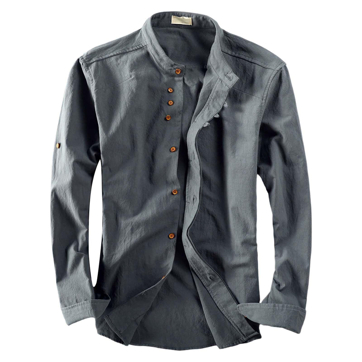 JOFOW Men's Long Sleeve Shirts Soulona Katana Vintage Soft Linen Japan Style Button Down Shirts