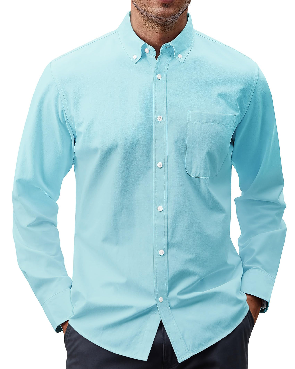J.VER Men's Oxford Shirt Solid Casual Button Down Collar Shirts Long Sleeve Dress Shirts with Pocket