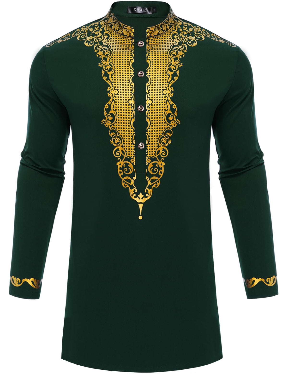 Mens Nigerian Dashiki Shirt African Print Tunic Top Button Placket Metallic Gold Stamp Traditional Clothing for Wedding Party