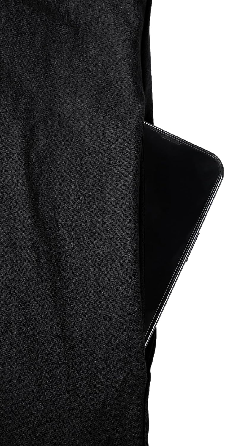 Jacansi Men's 65% Cotton 35% Linen Hooded Kaftan, Long Sleeve Button Down Thobe, Loose Casual Gown with Pockets