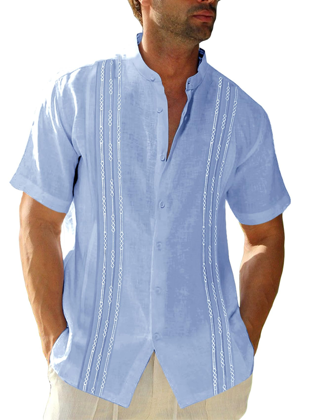Runcati Mens Short Sleeve Guayabera Shirts Linen Button Down Cuban Shirt