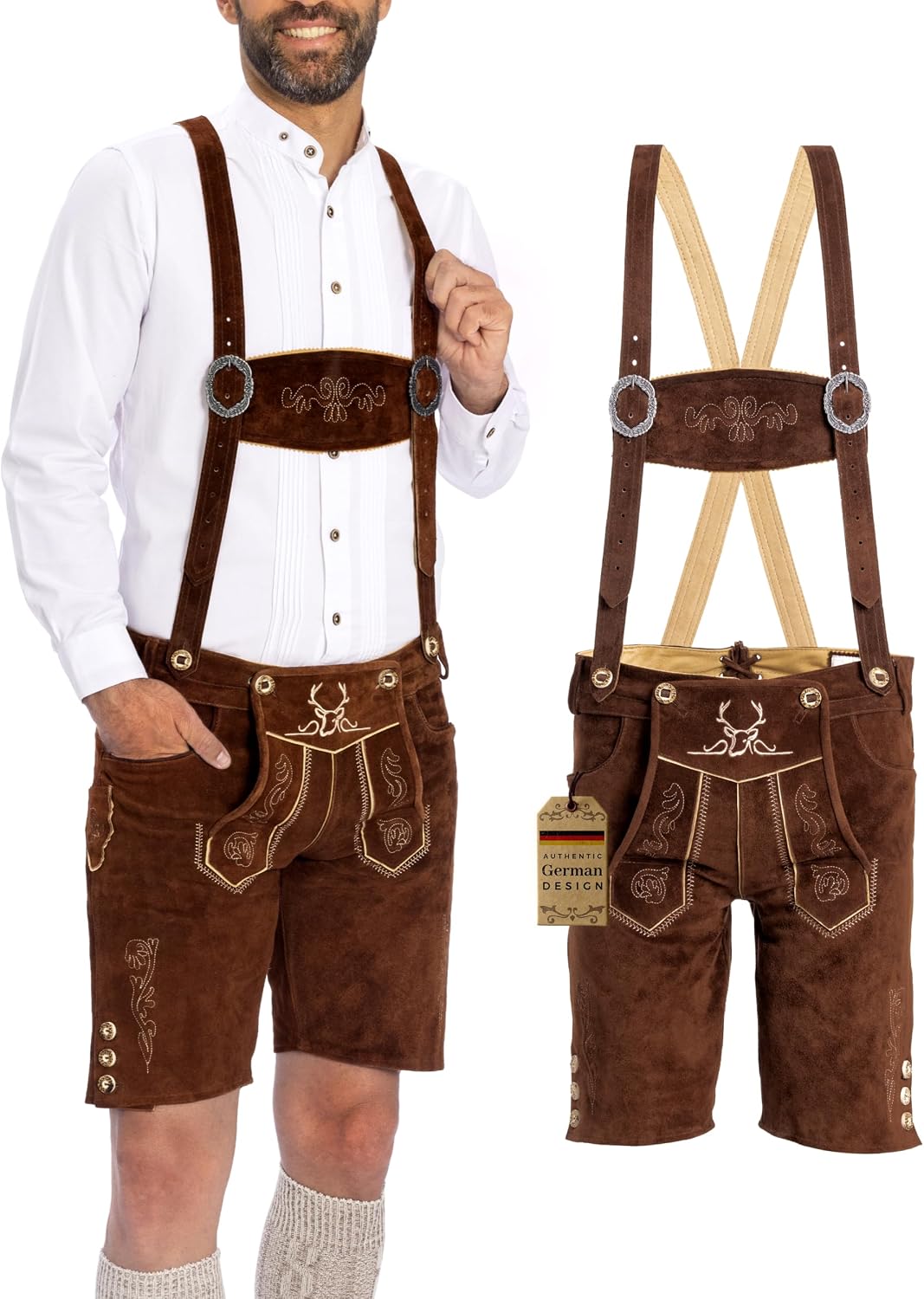 BAVARIA TRACHTEN Lederhosen for Men German Oktoberfest Short Dark Brown