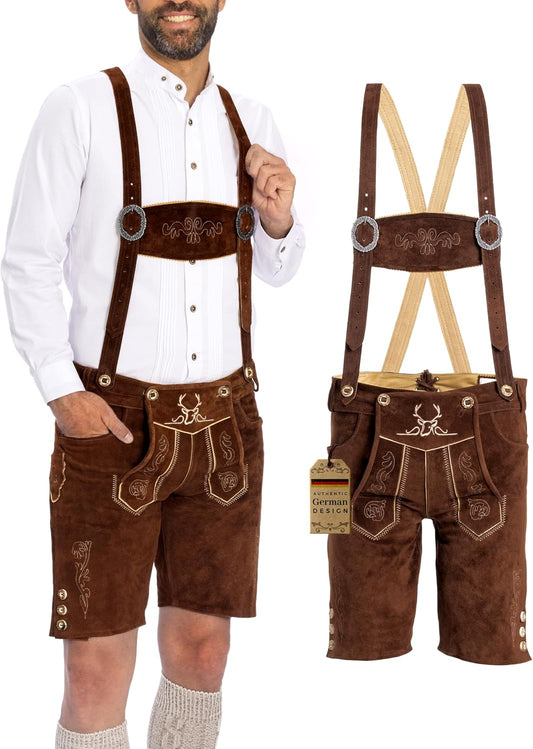 BAVARIA TRACHTEN Lederhosen for Men German Oktoberfest Short Dark Brown