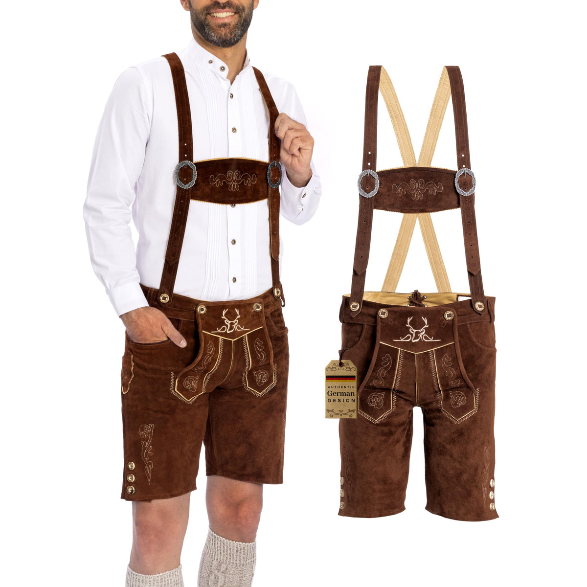 BAVARIA TRACHTEN Lederhosen for Men German Oktoberfest Short Dark Brown