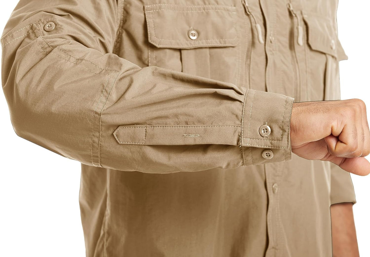 MAGCOMSEN Men's Long Sleeve Fishing Shirts Button Down Hiking Safari