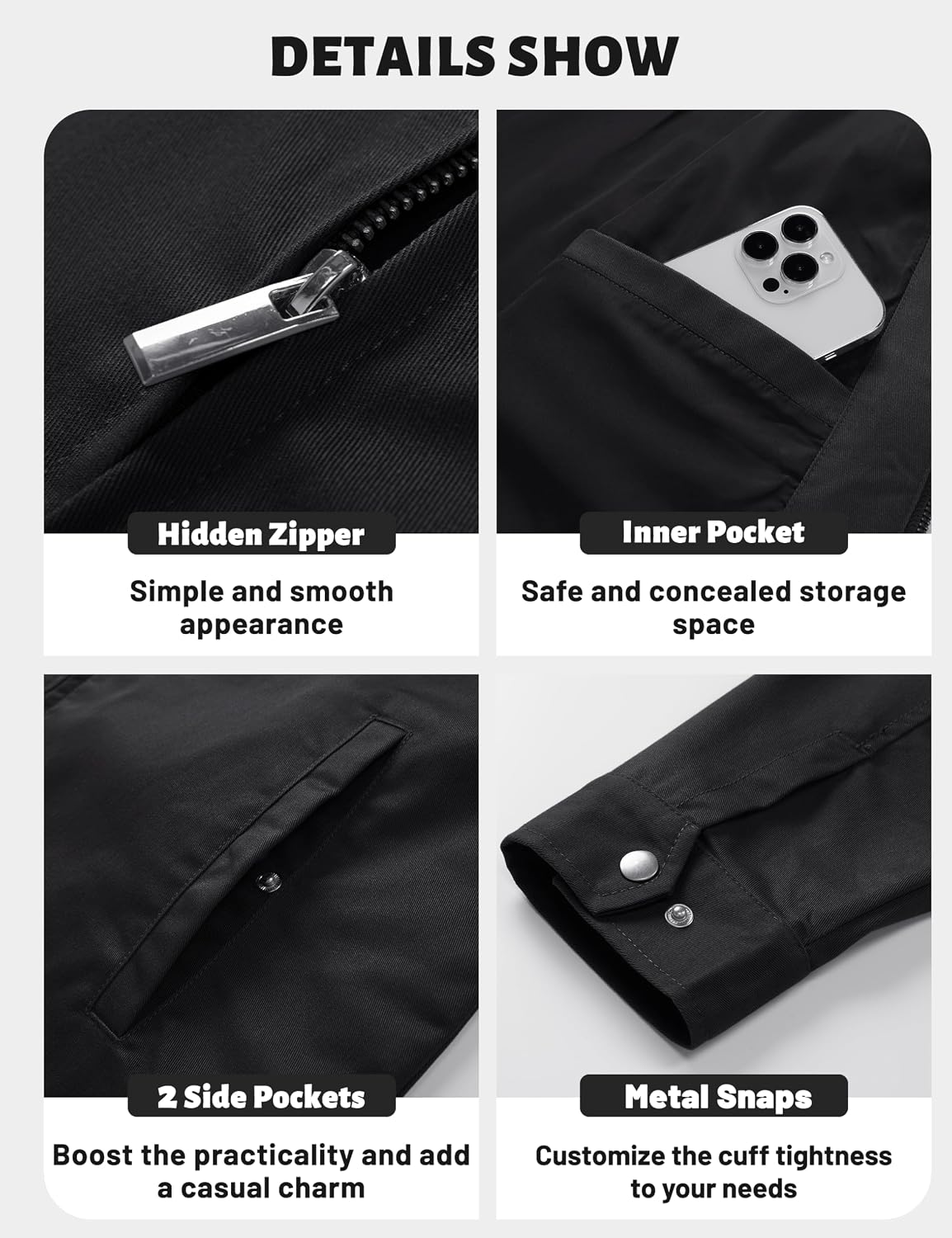 TACVASEN Men's Cotton Jacket Full Zip Up Work Jackets Turndown Collar Business Casual Windbreaker with 3 Pockets