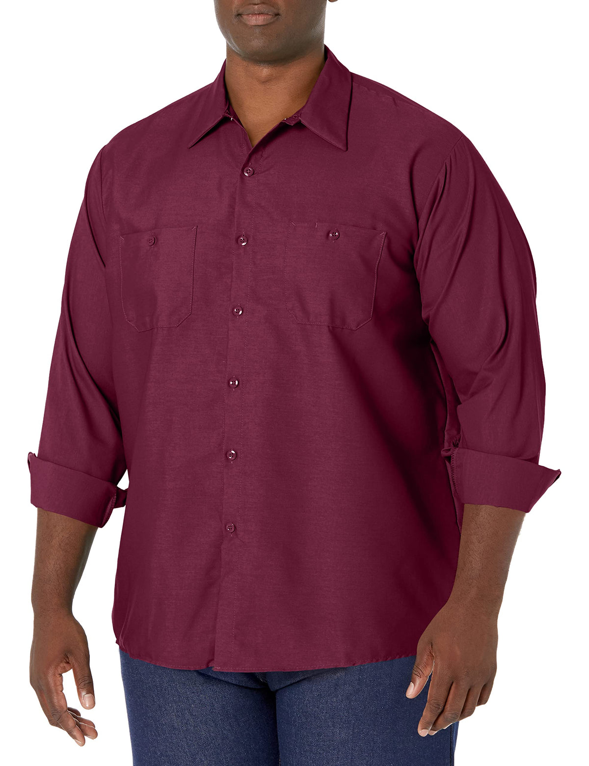 Red Kap Men's Long Sleeve Industrial Work Shirt | Moisture Wicking Button Up, Wrinkle Resistance Fights Fading & Stains