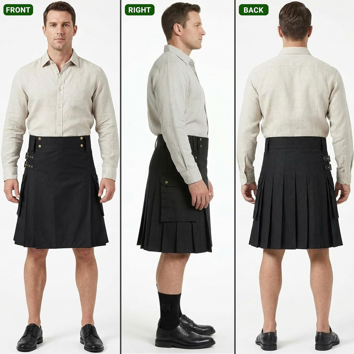 Black Utility Kilt for Mens Traditional Scottish Highland Cotton
