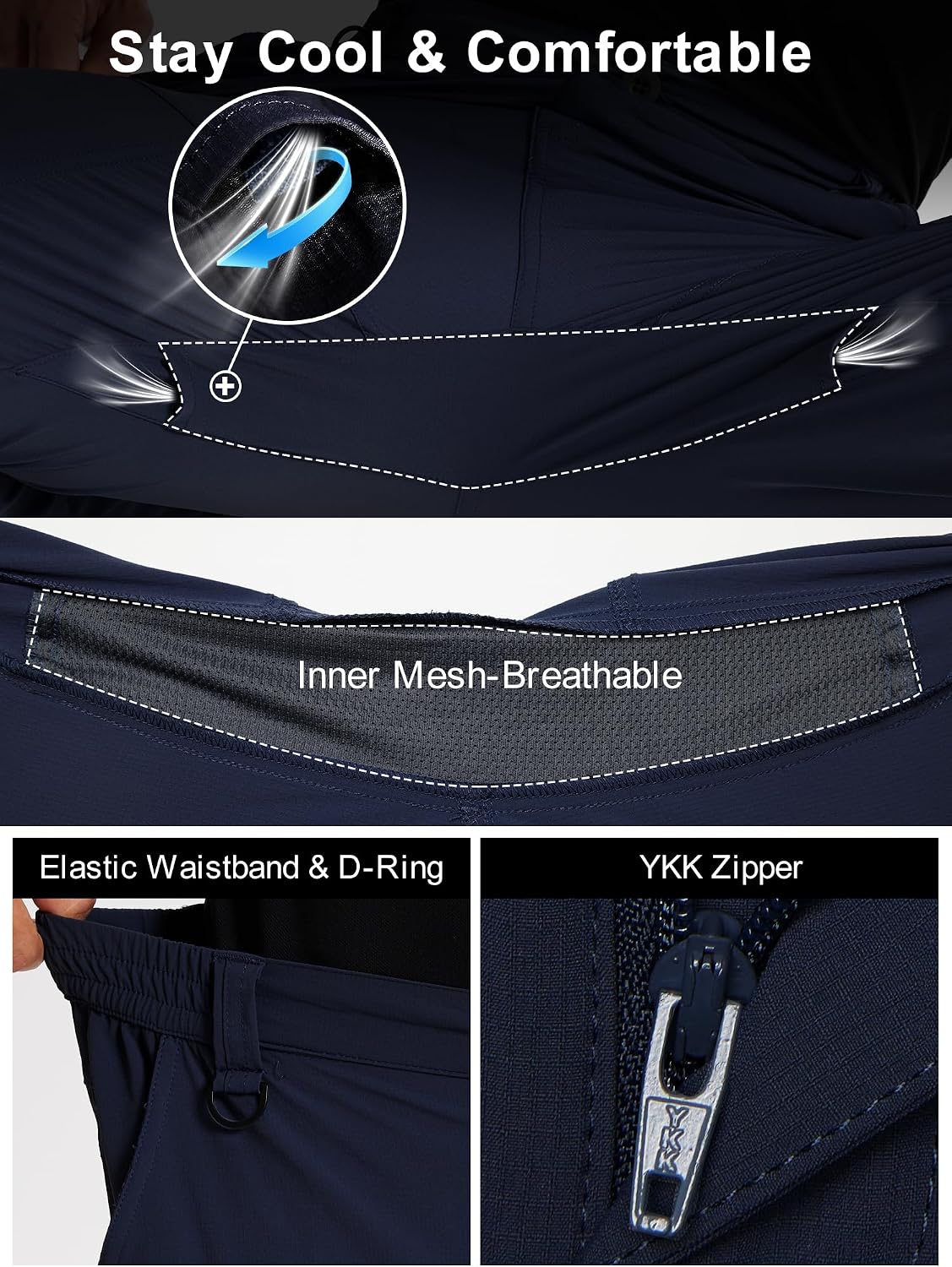 Mens Hiking Cargo Work Nylon Pants - Water & Wear Resistant Breathable Lightweight Stretch Quick Dry - EDC with 6 Pocket