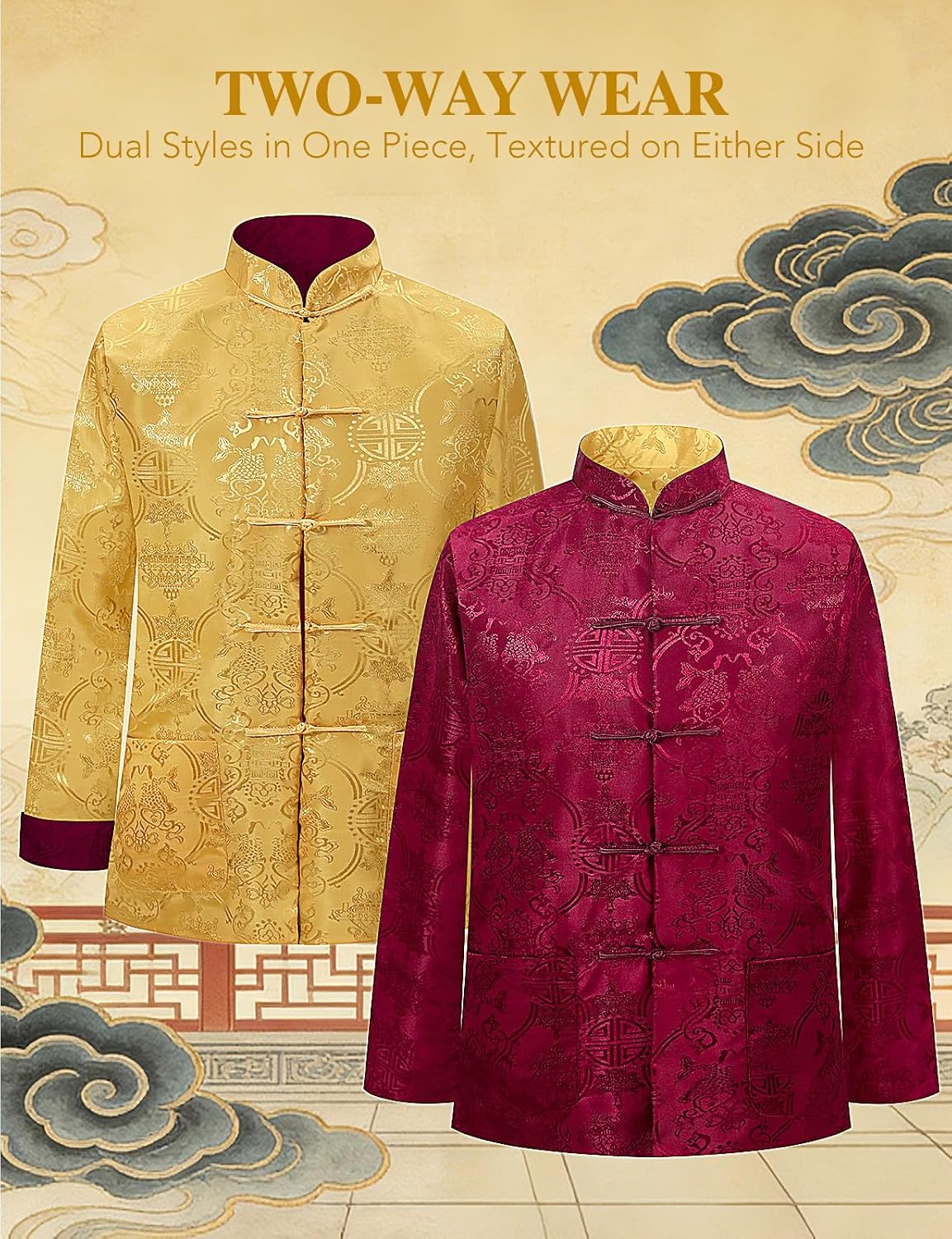 Funny World Tang Suit Men Hanfu Chinese New Year Shirt Both Sides Top