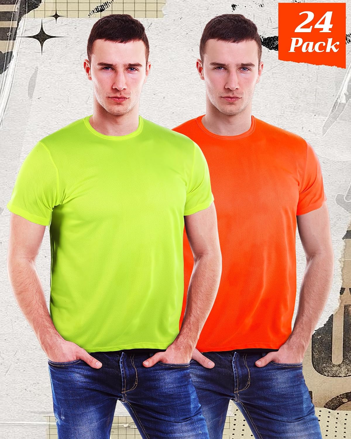 JaGely 24 Pcs Hi Vis T-Shirts for Men