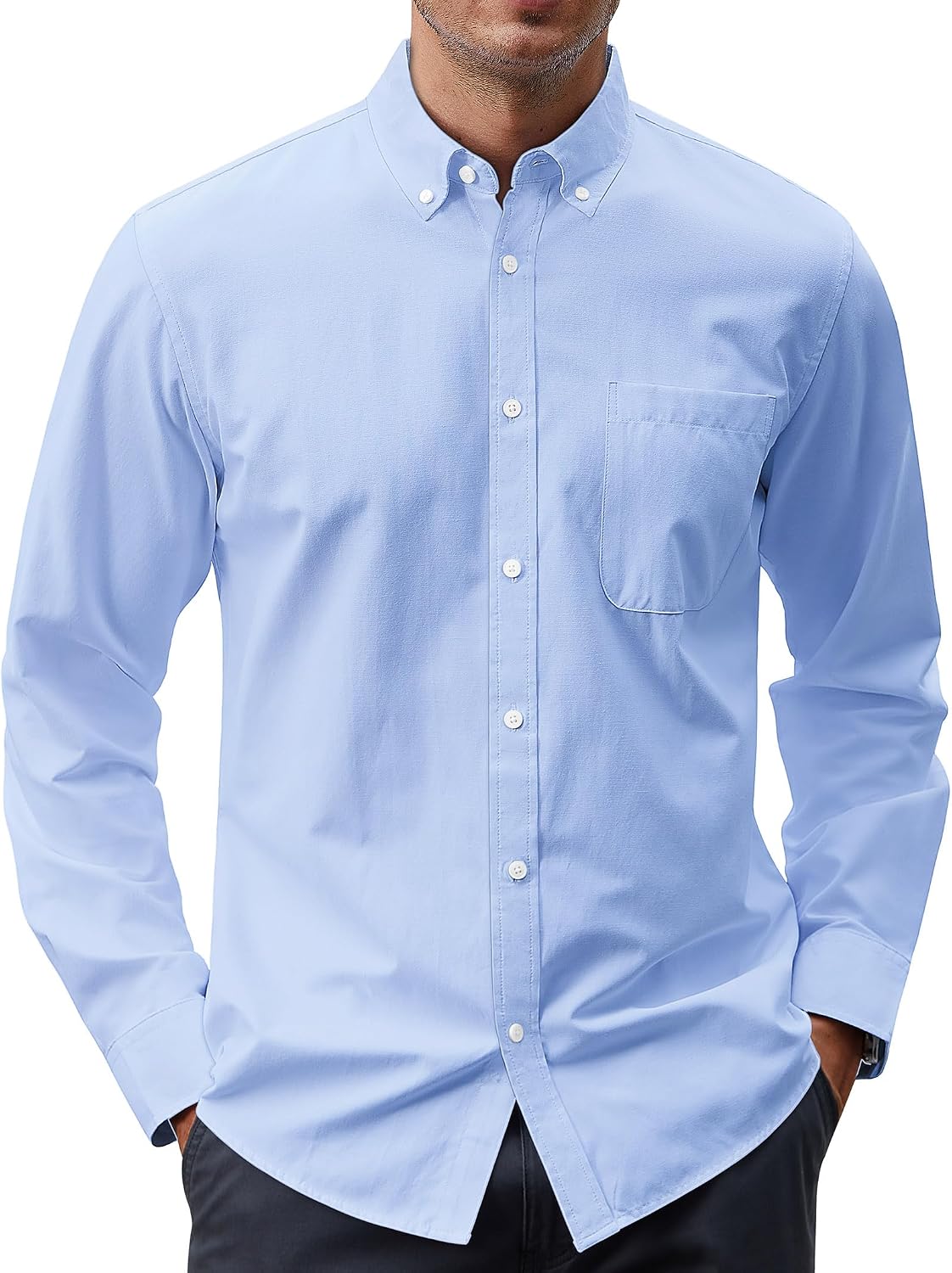 J.VER Men's Oxford Shirt Solid Casual Button Down Collar Shirts Long Sleeve Dress Shirts with Pocket