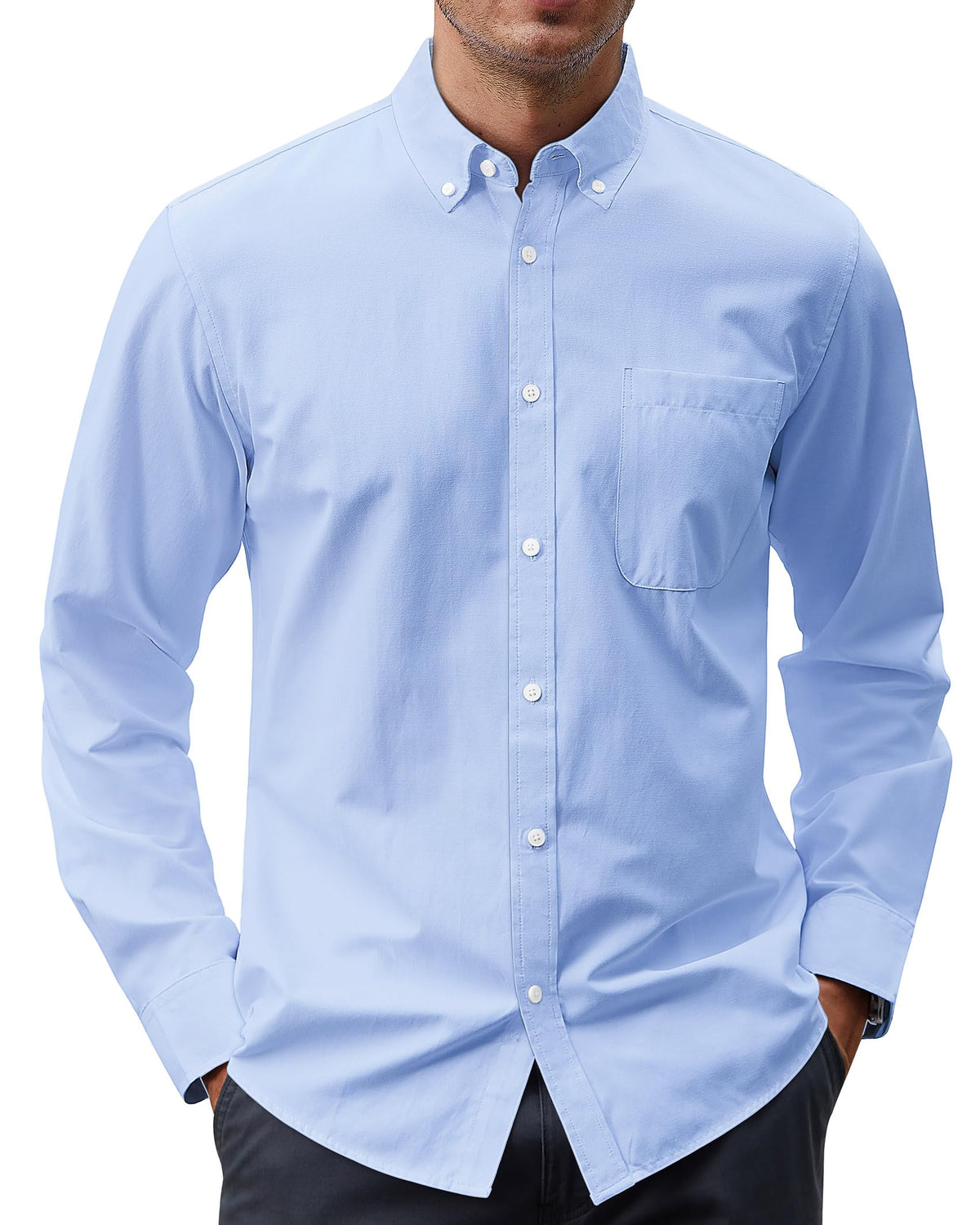 J.VER Men's Oxford Shirt Solid Casual Button Down Collar Shirts Long Sleeve Dress Shirts with Pocket