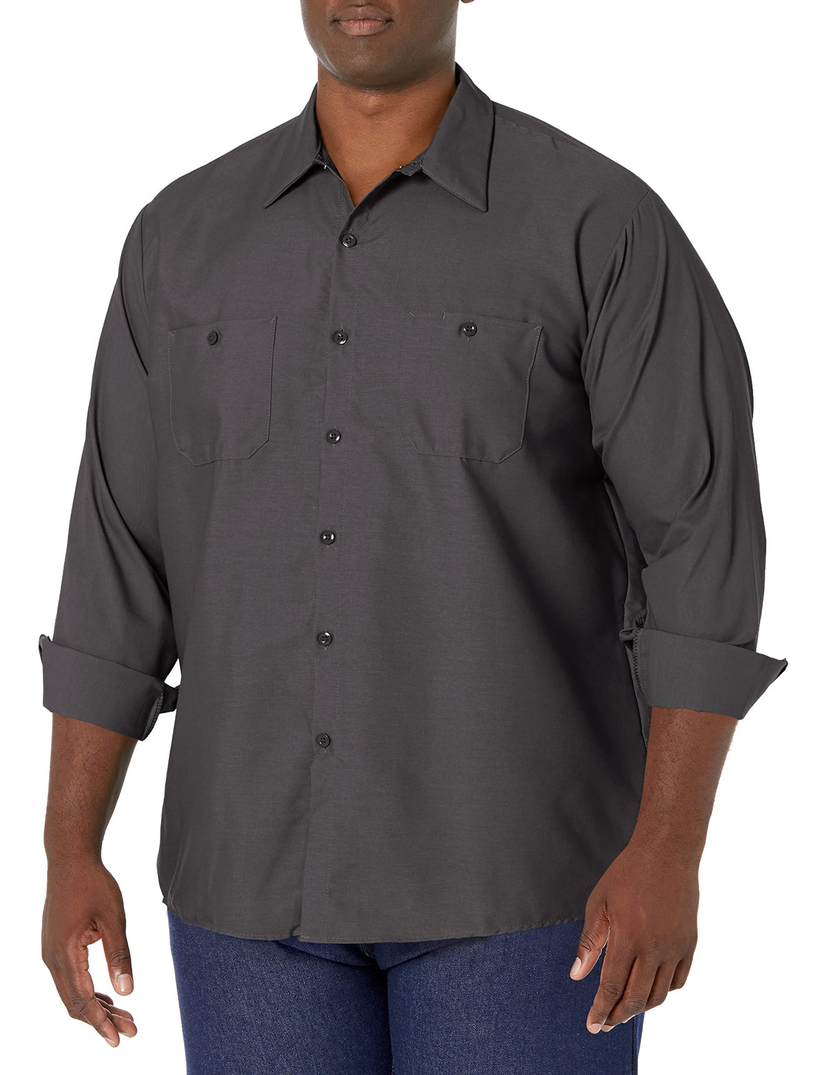 Red Kap Men's Long Sleeve Industrial Work Shirt | Moisture Wicking Button Up, Wrinkle Resistance Fights Fading & Stains