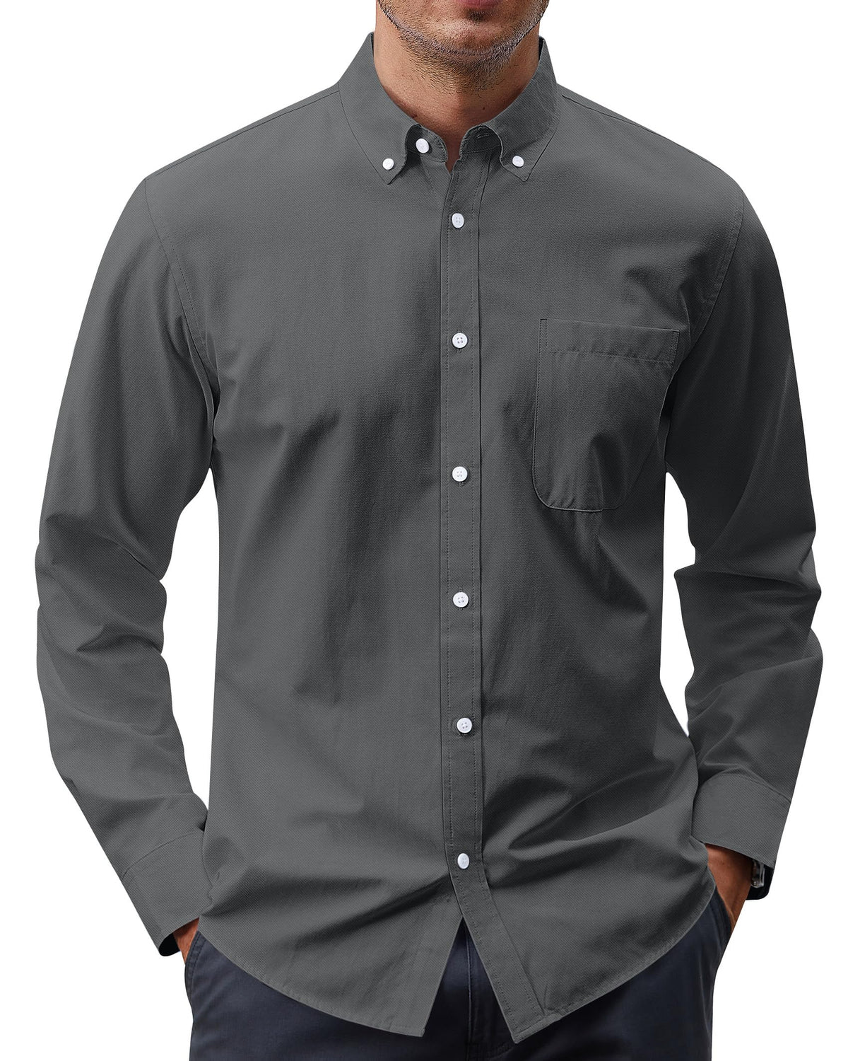 J.VER Men's Oxford Shirt Solid Casual Button Down Collar Shirts Long Sleeve Dress Shirts with Pocket