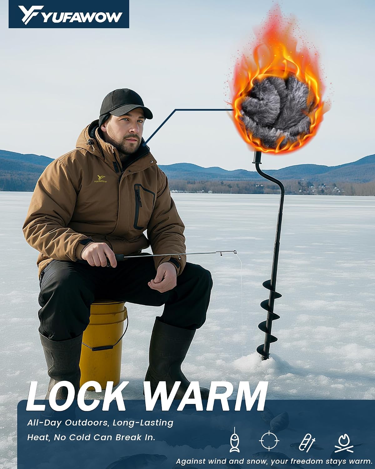 Men Winter Jacket Waterproof Windbreaker Warm Fleece Lined for Winter Outdoor Work Sports Skiing Snowboard Camping Hiking