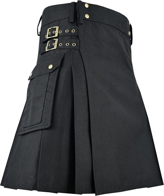 Black Utility Kilt for Mens Traditional Scottish Highland Cotton