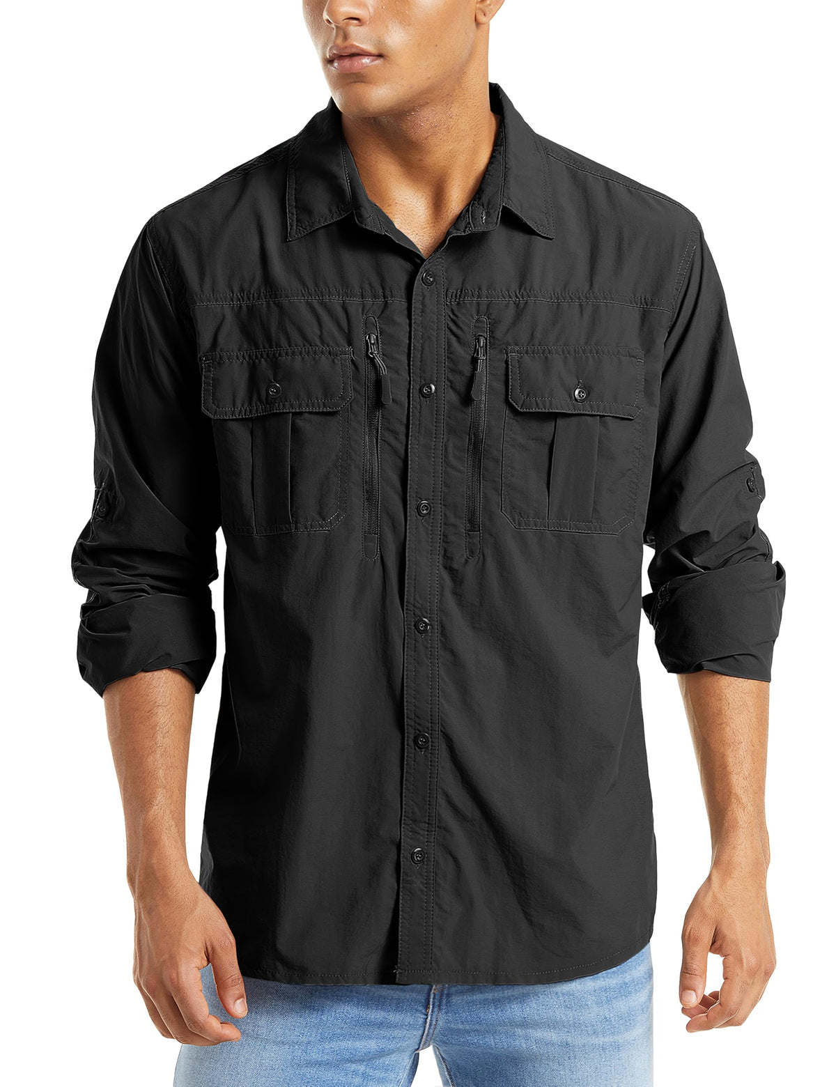 MAGCOMSEN Men's Long Sleeve Fishing Shirts Button Down Hiking Safari