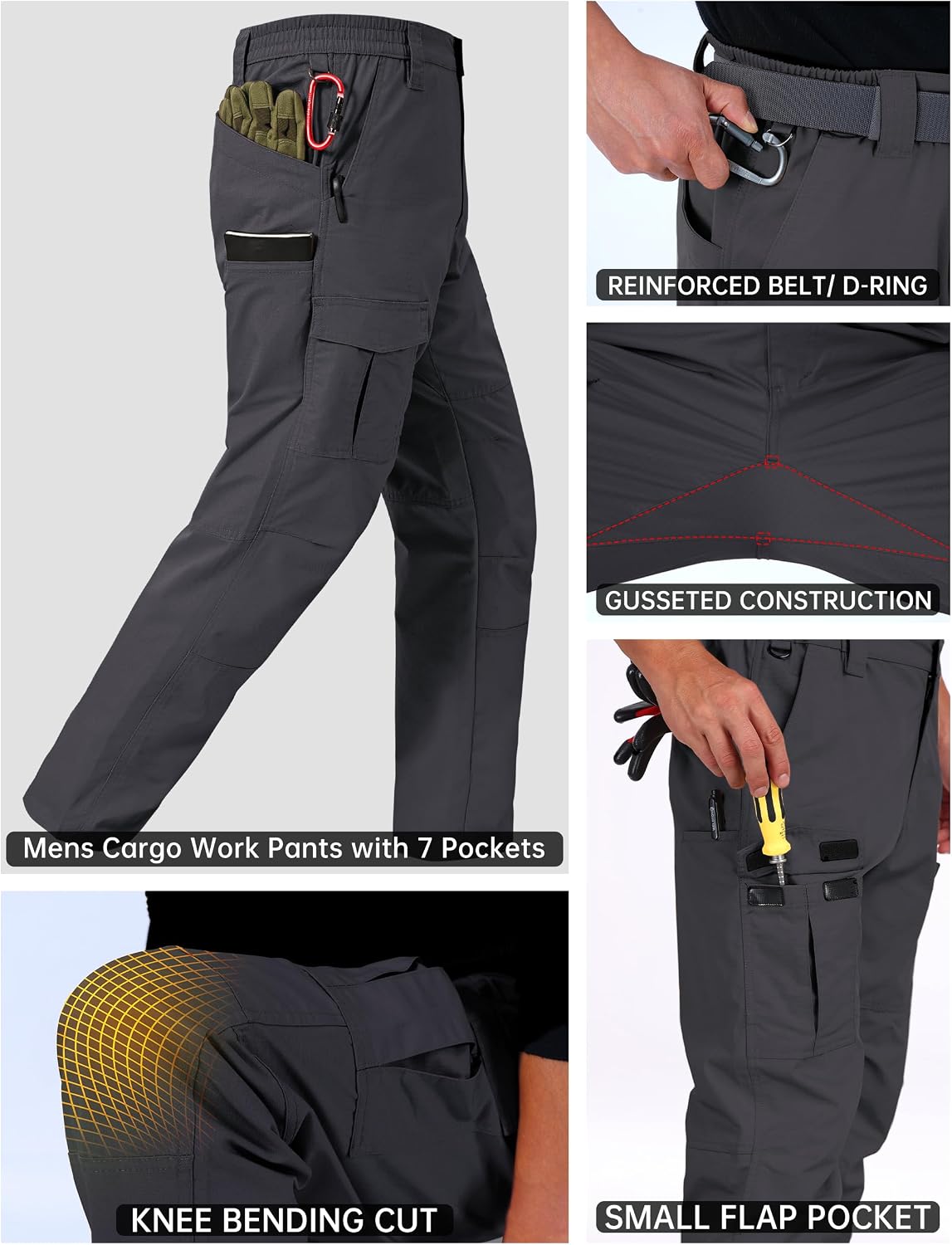 CNBQDD Mens Work Pants Ripstop Waterproof Cargo Pants for Men with 7 Pockets Tactical Hiking Pants