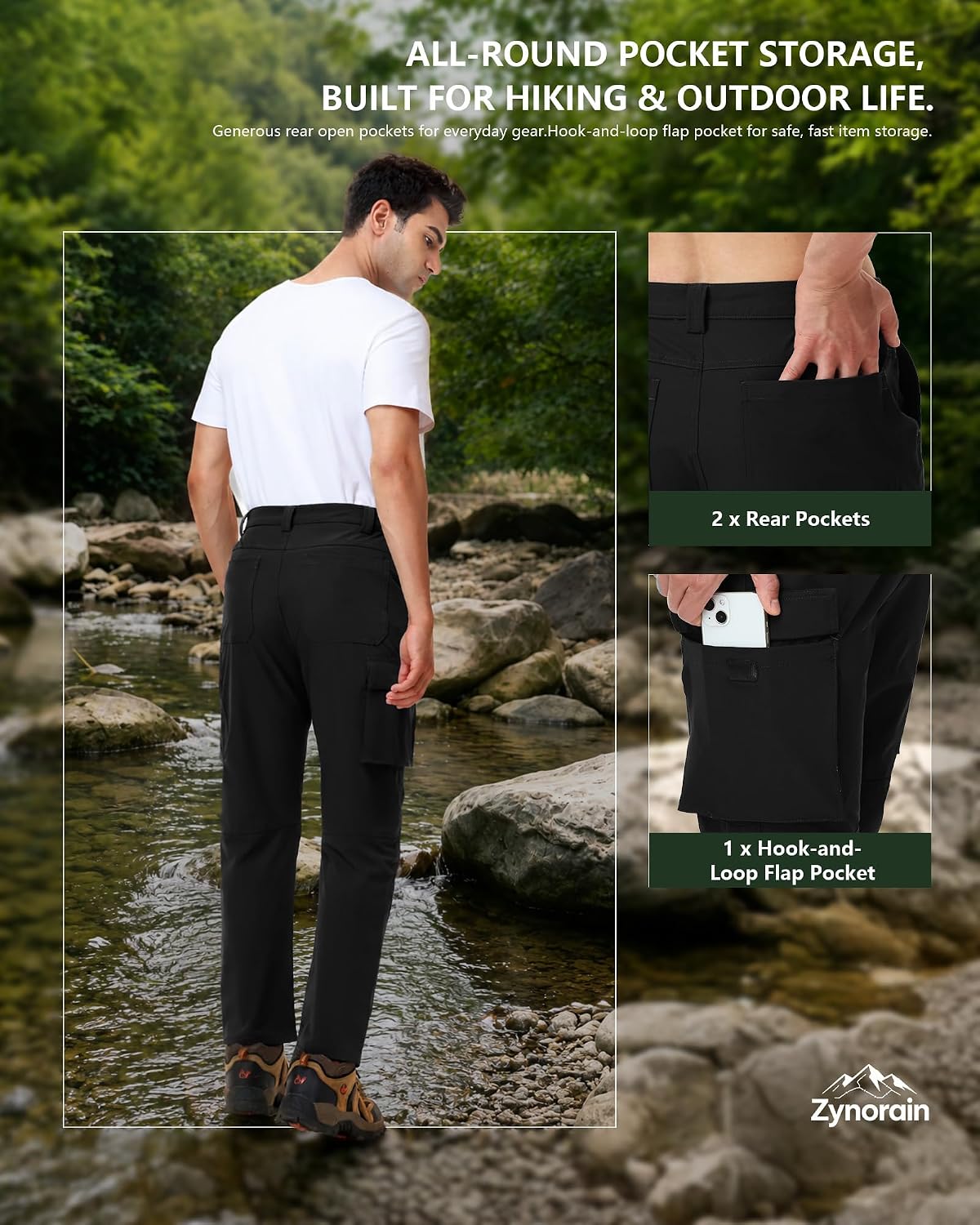 Mens Hiking Pants with 6 Pockets - Cargo Pants for Outdoor Work, Travel, Fishing, and Casual Wear