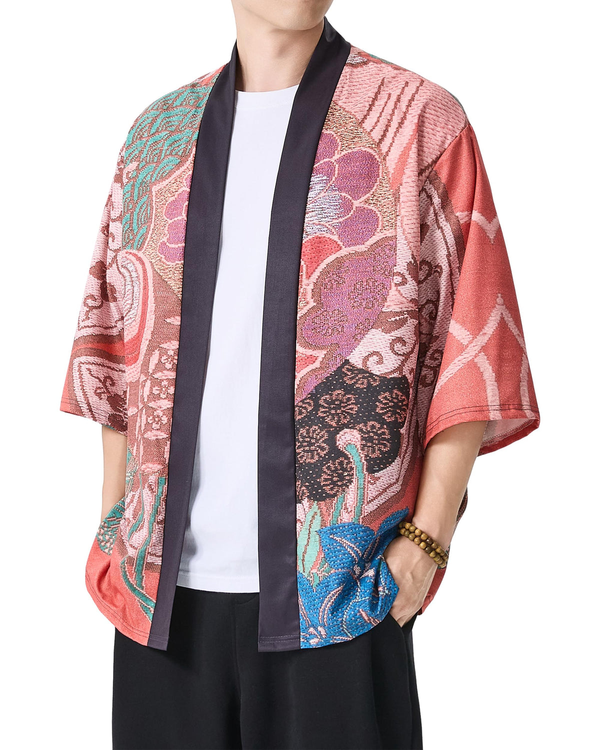 Men's Kimono Cardigan Jacket Japanese Kimono Shirt 3/4 Sleeve Printed Haori