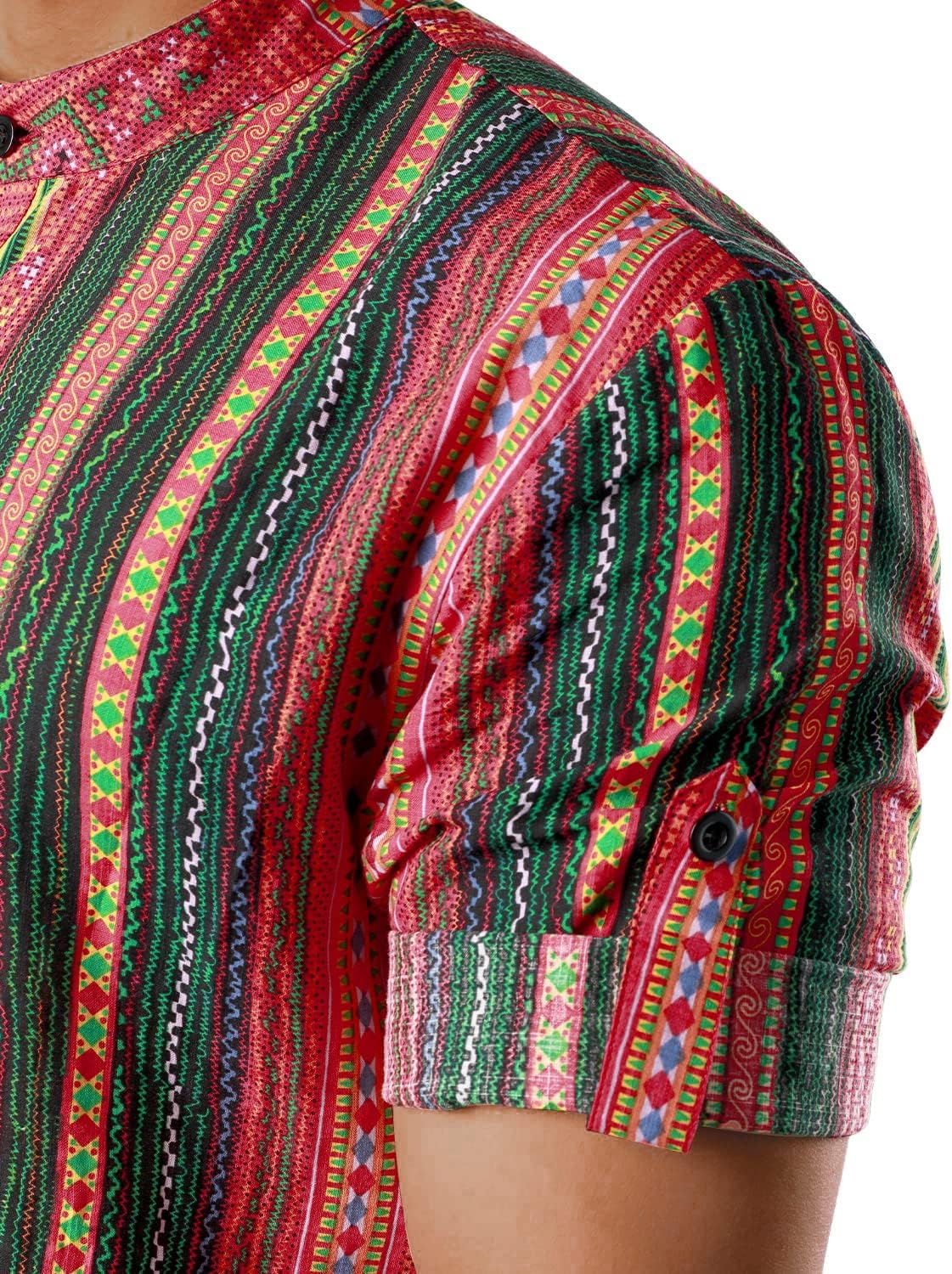 JOGAL Mens African Shirt Striped Henley Dashiki Shirts Short Sleeve