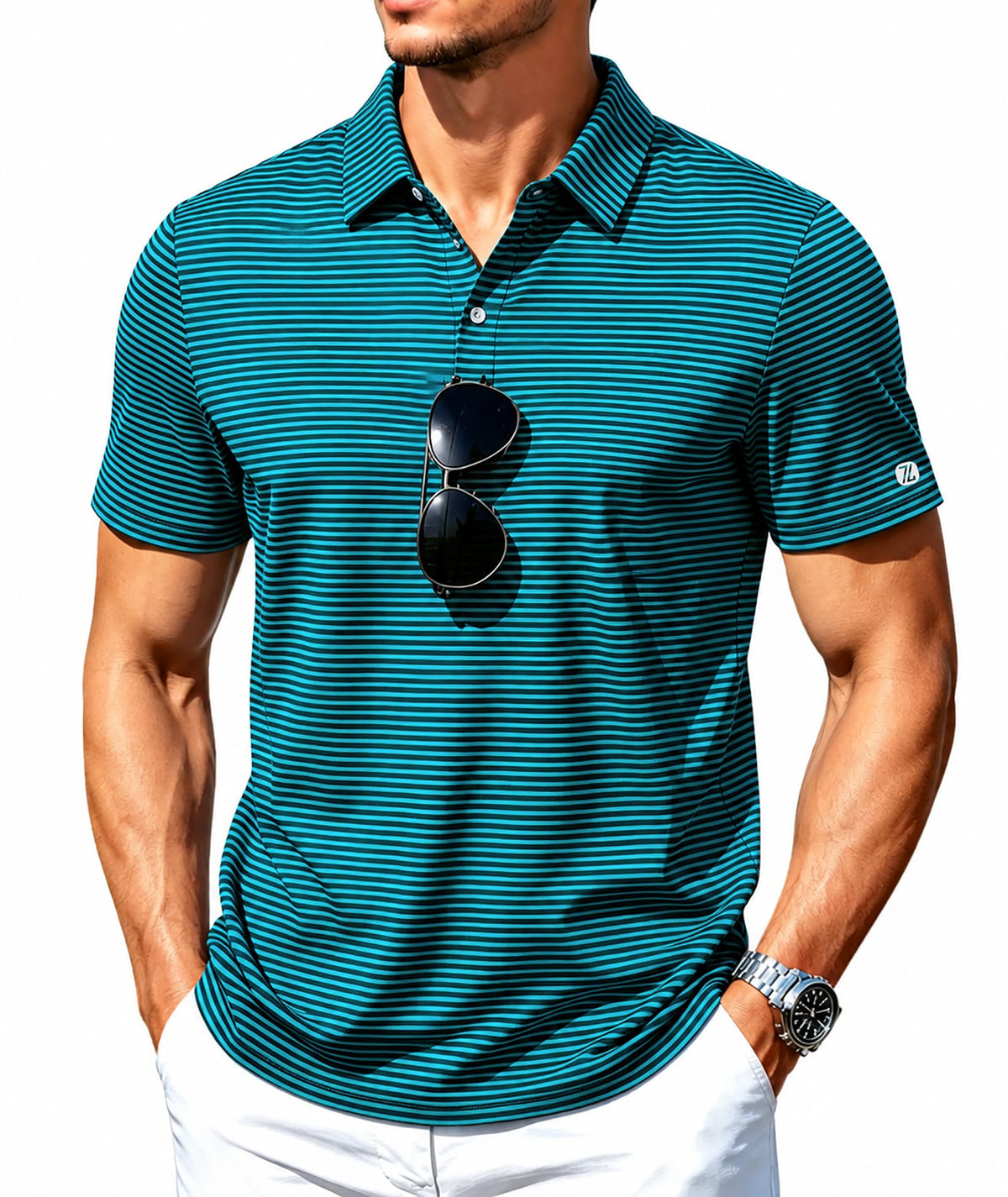 ZITY Mens Golf Shirt Short Sleeve UPF 50+ Performance Striped Polo Shirts