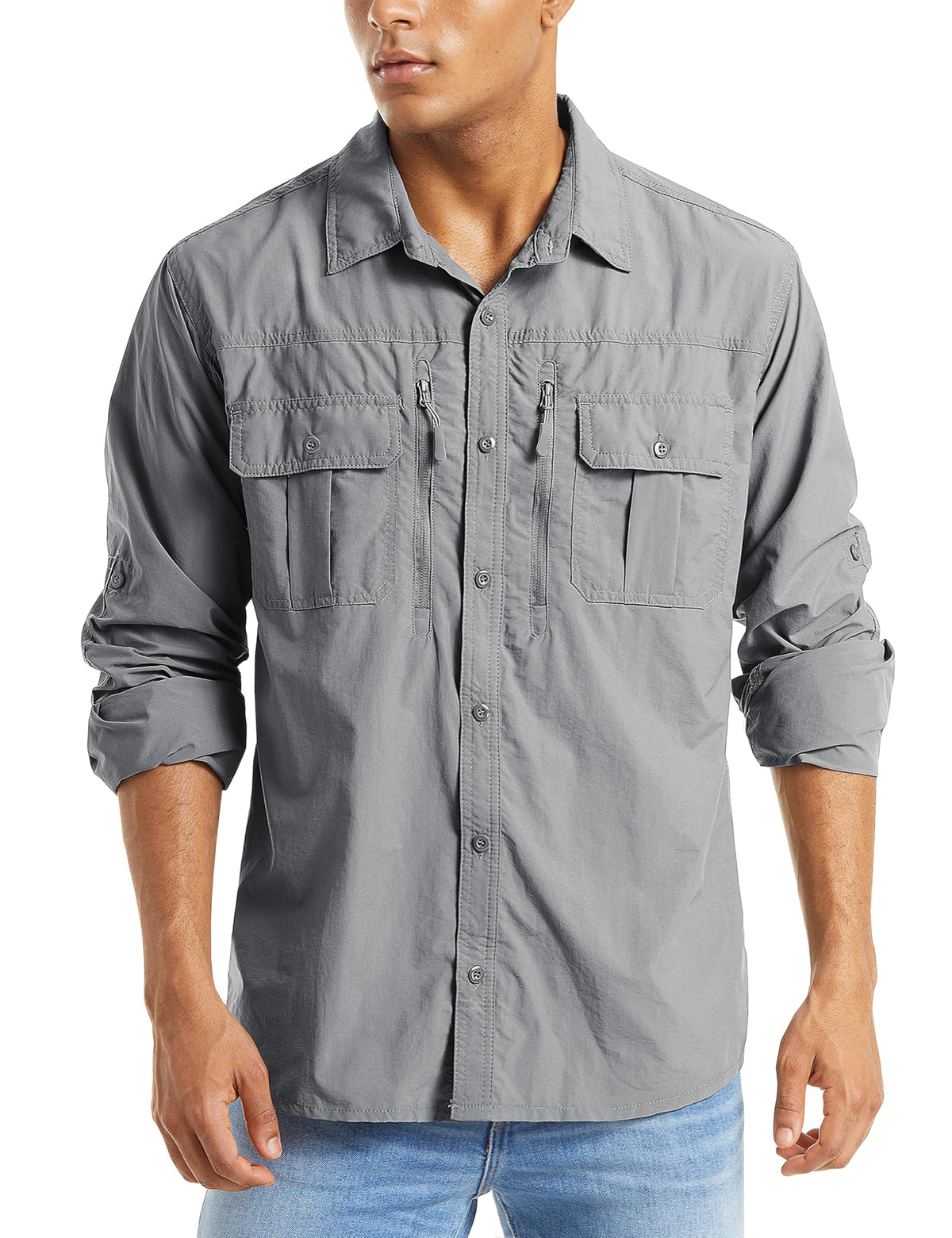MAGCOMSEN Men's Long Sleeve Fishing Shirts Button Down Hiking Safari