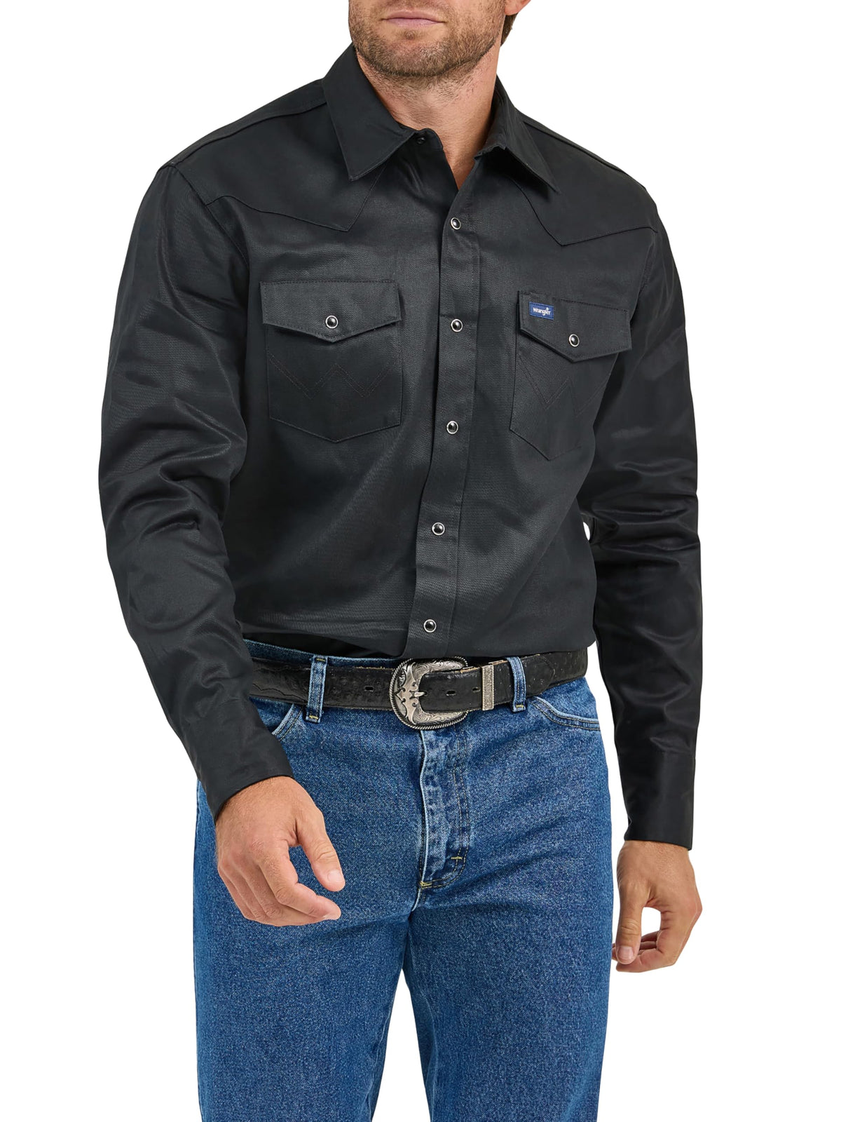 Wrangler Men's Cowboy Cut Firm Finish Western Long Sleeve Snap Work Shirt