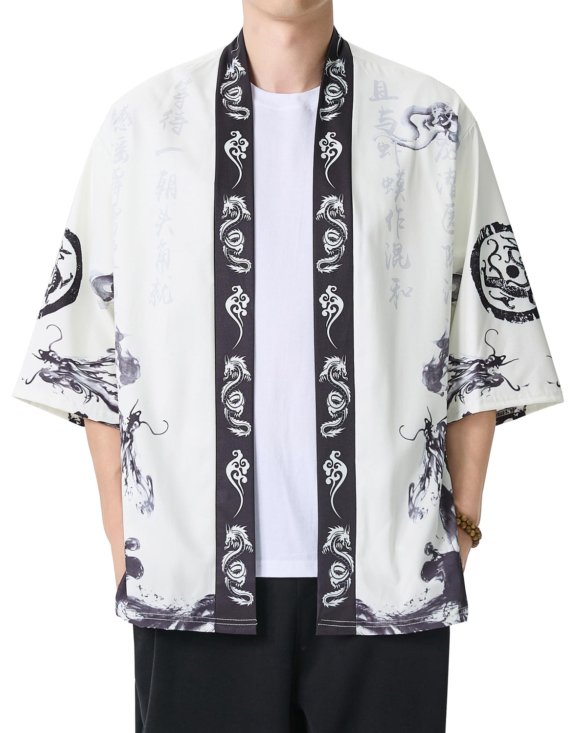 Men's Kimono Cardigan Jacket Japanese Kimono Shirt 3/4 Sleeve Printed Haori