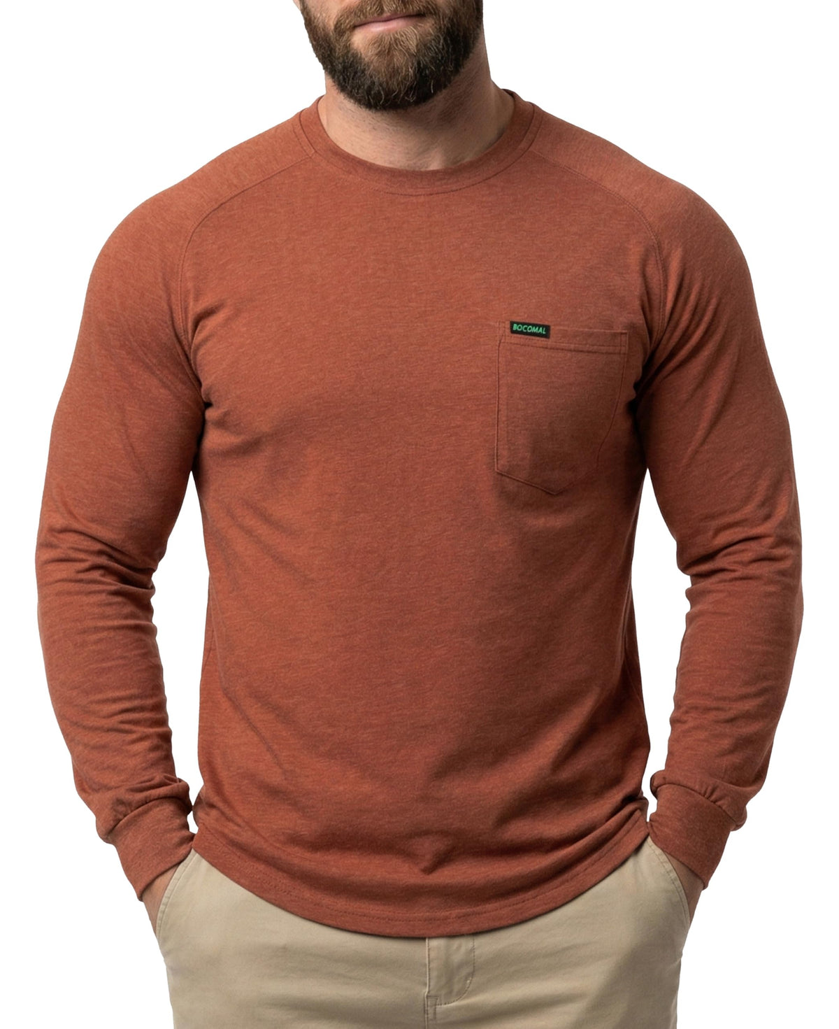 BOCOMAL Non FR - Men's Work Shirts Long Sleeve Stretch-Cotton Relaxed Fit