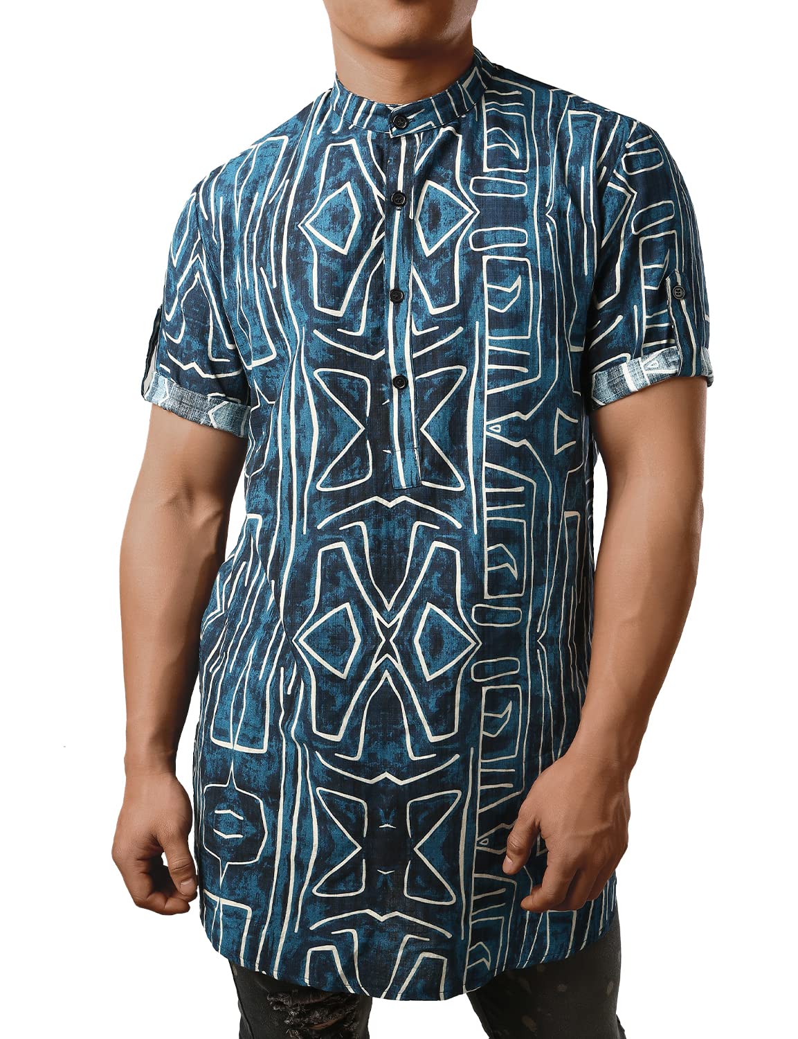 JOGAL Mens African Shirt Striped Henley Dashiki Shirts Short Sleeve