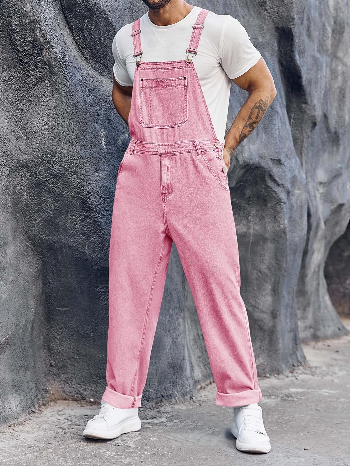 Runcati Men's Denim Bib Overall Jean Romper