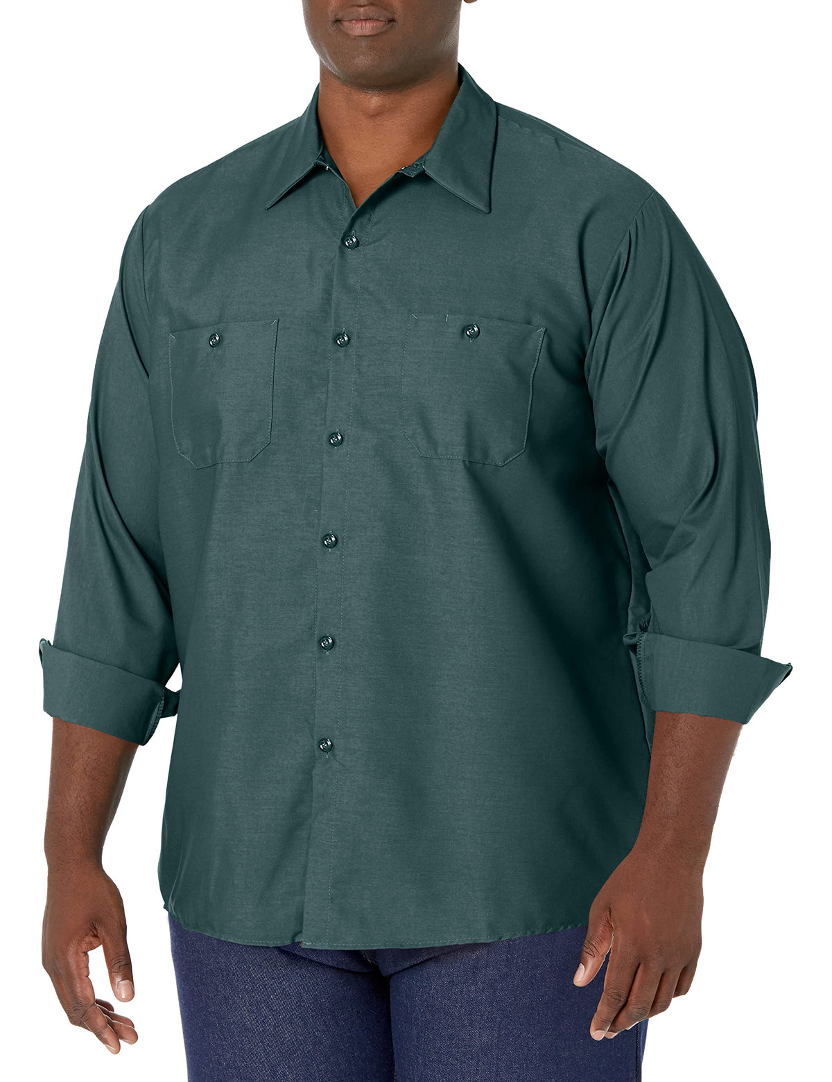 Red Kap Men's Long Sleeve Industrial Work Shirt | Moisture Wicking Button Up, Wrinkle Resistance Fights Fading & Stains
