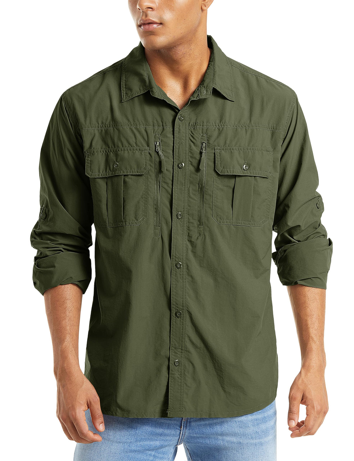 MAGCOMSEN Men's Long Sleeve Fishing Shirts Button Down Hiking Safari