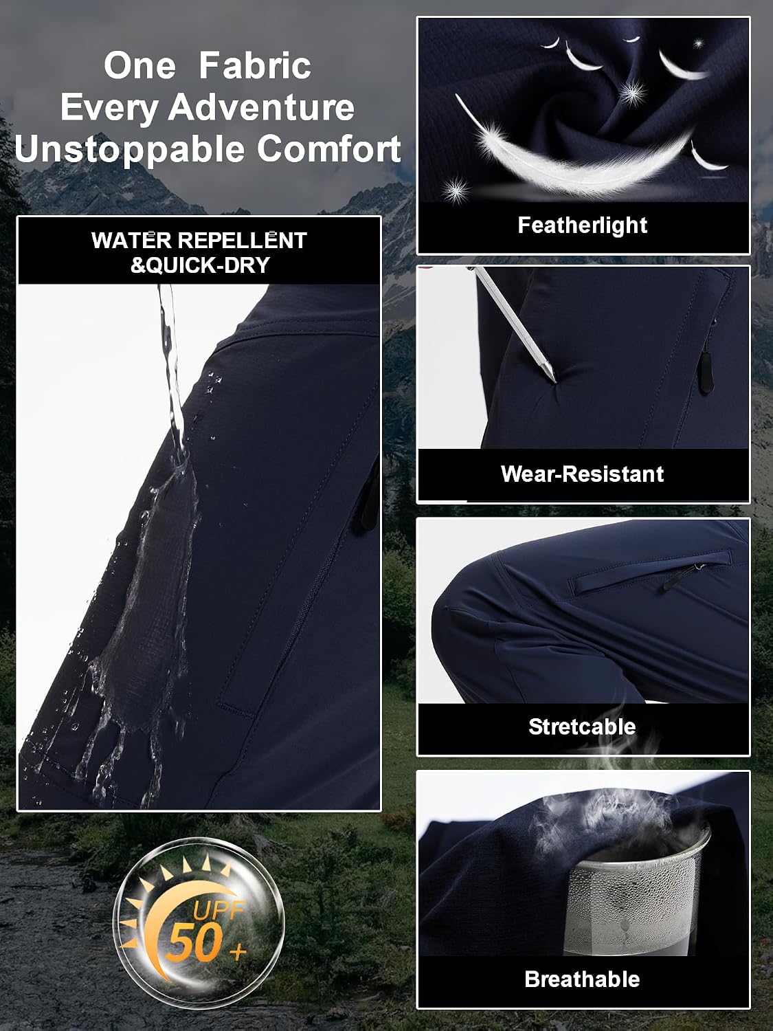 Mens Hiking Cargo Work Nylon Pants - Water & Wear Resistant Breathable Lightweight Stretch Quick Dry - EDC with 6 Pocket