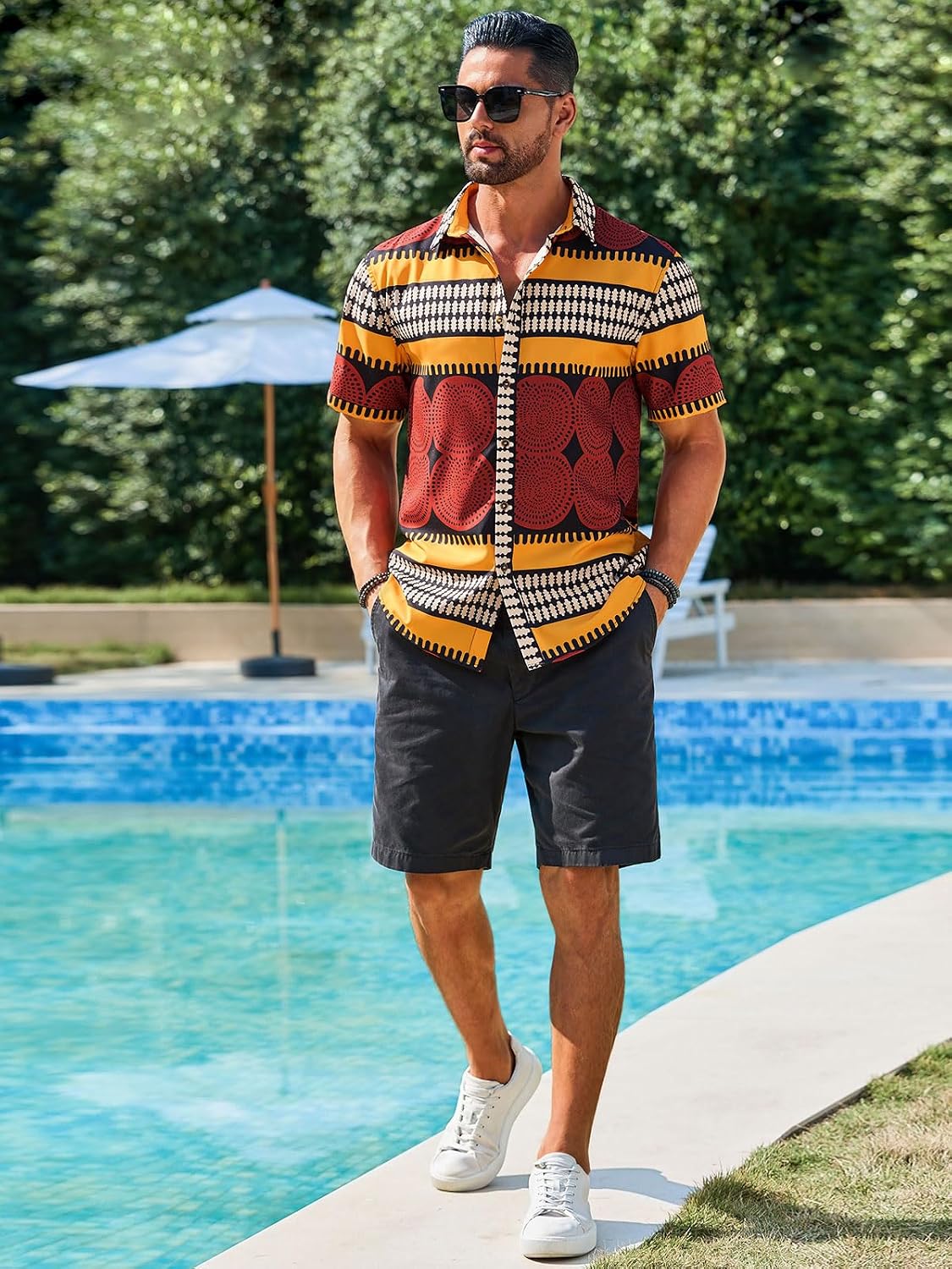 Runcati Mens African Traditional Shirts Dashiki Floral Shirt Hippie Tops