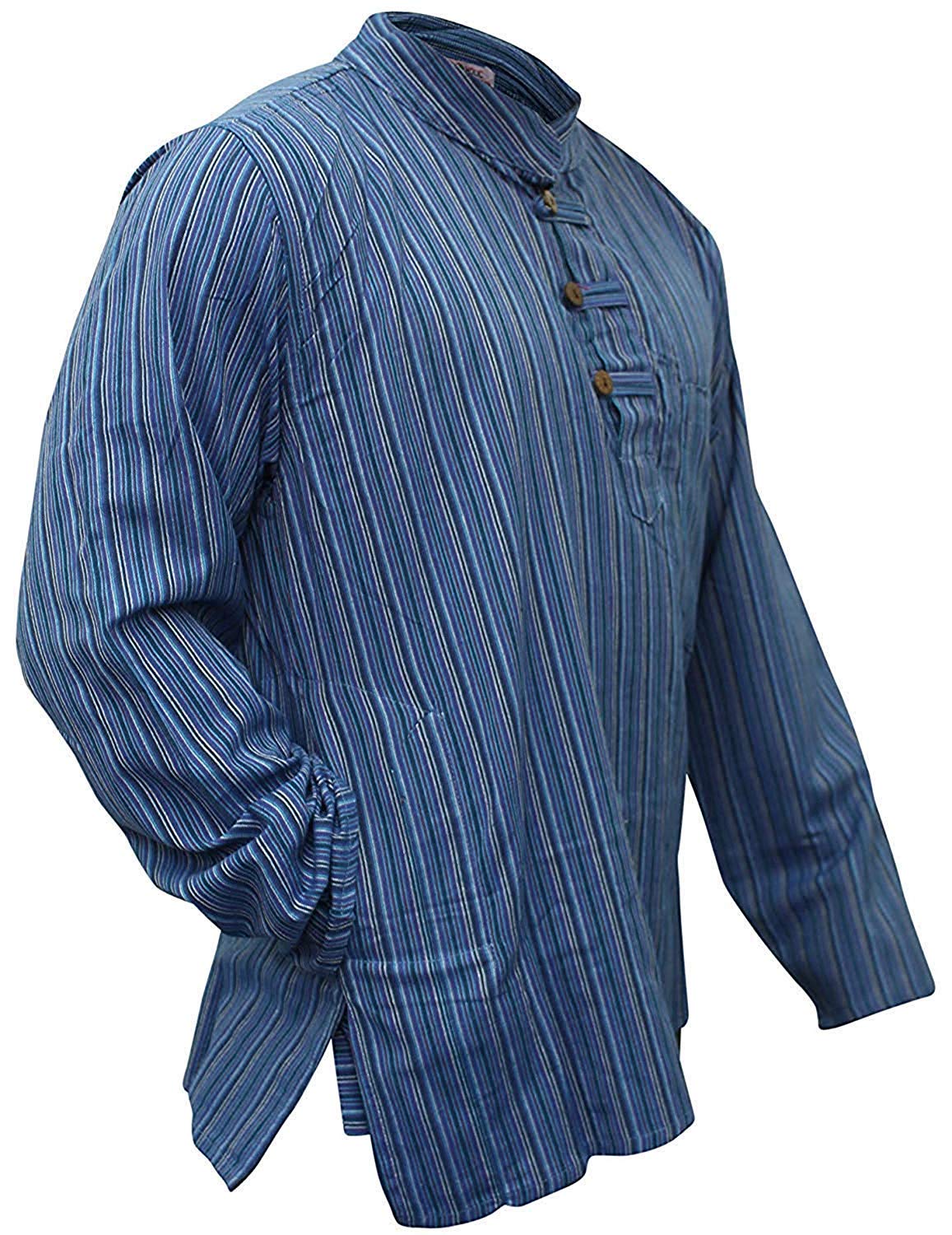 Shopoholic Fashion Mens Striped Grandad Shirt