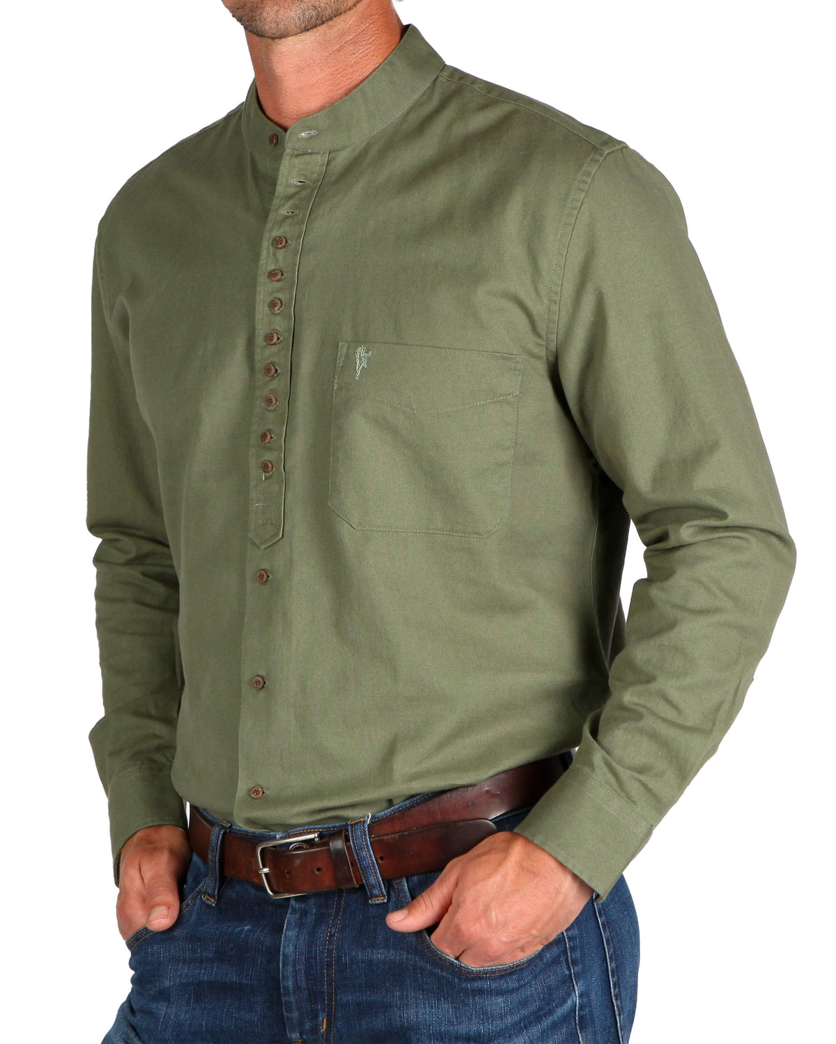 The Celtic Ranch Collarless Shirt for Men, Irish Grandfather Cotton-Linen