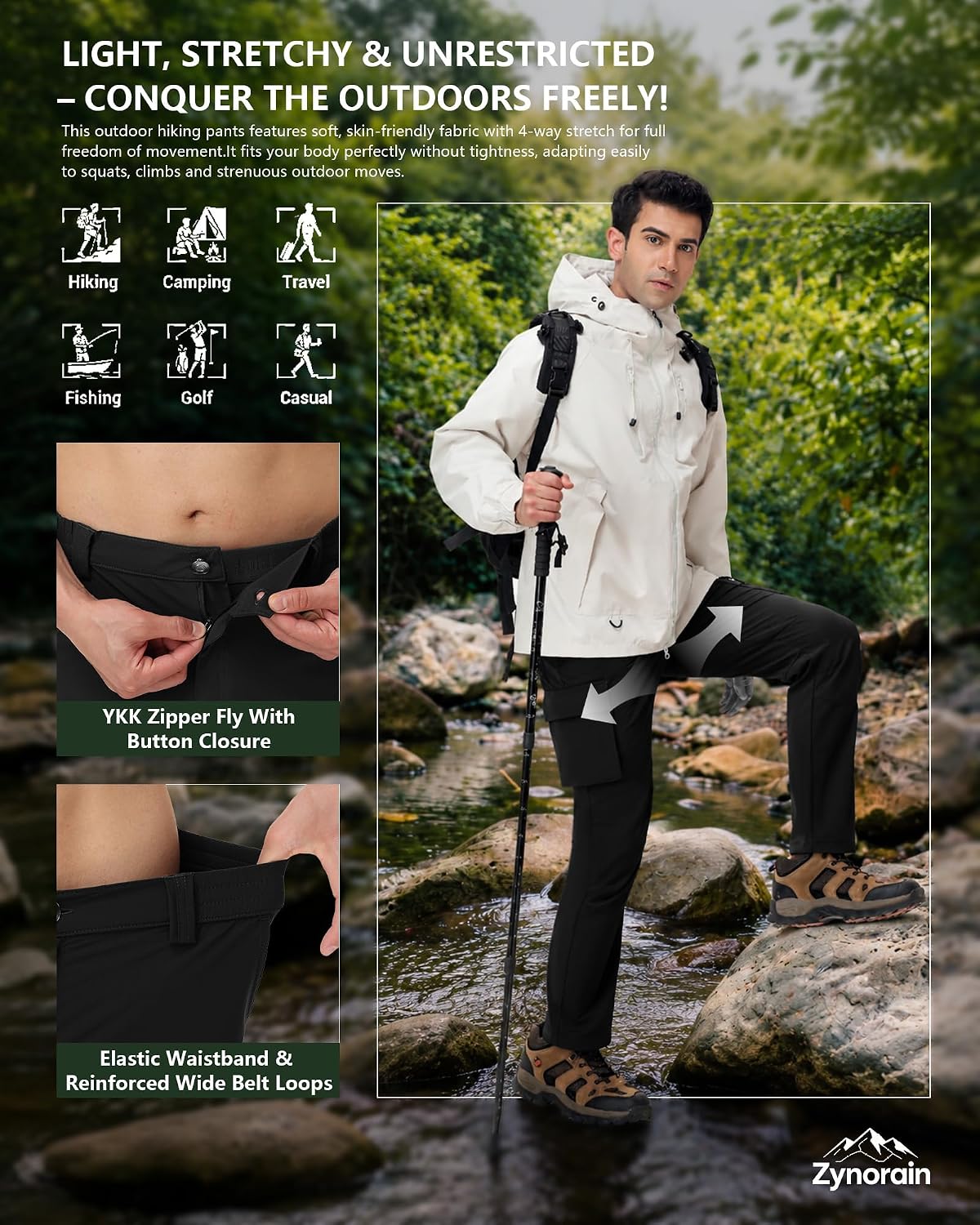 Mens Hiking Pants with 6 Pockets - Cargo Pants for Outdoor Work, Travel, Fishing, and Casual Wear