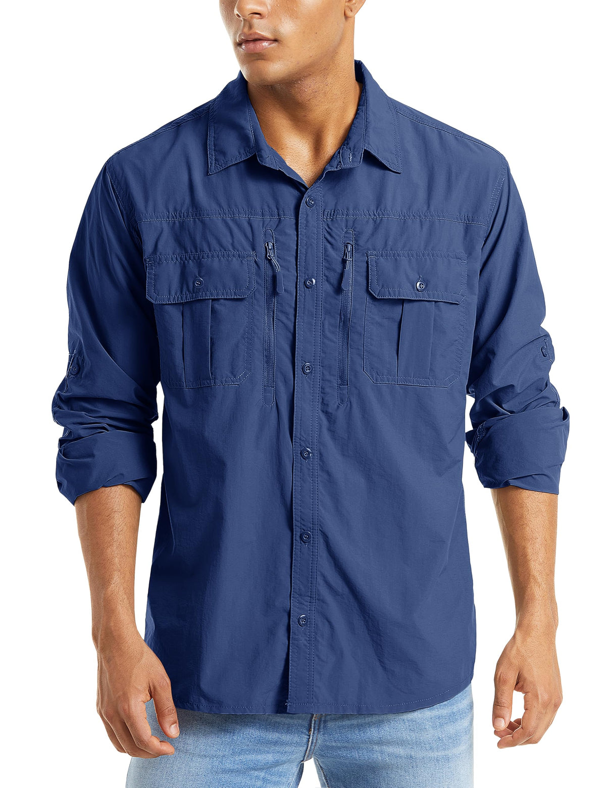MAGCOMSEN Men's Long Sleeve Fishing Shirts Button Down Hiking Safari