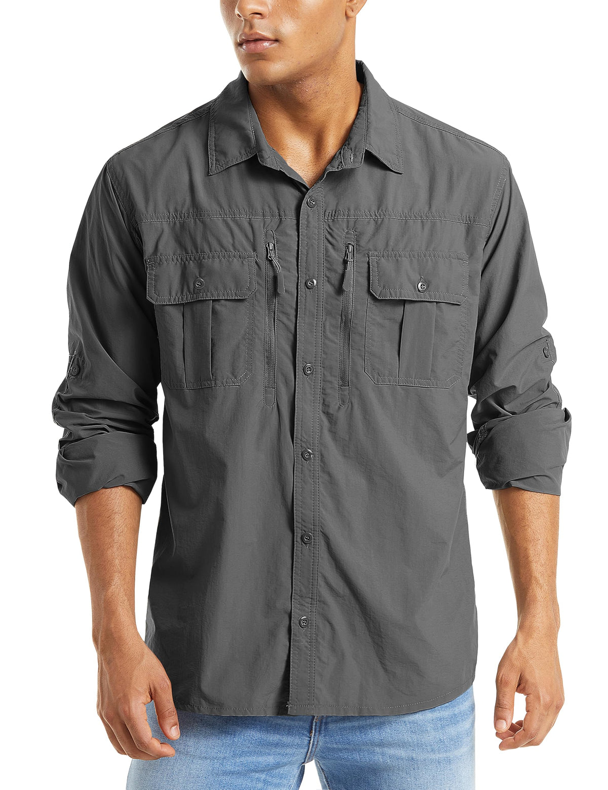 MAGCOMSEN Men's Long Sleeve Fishing Shirts Button Down Hiking Safari