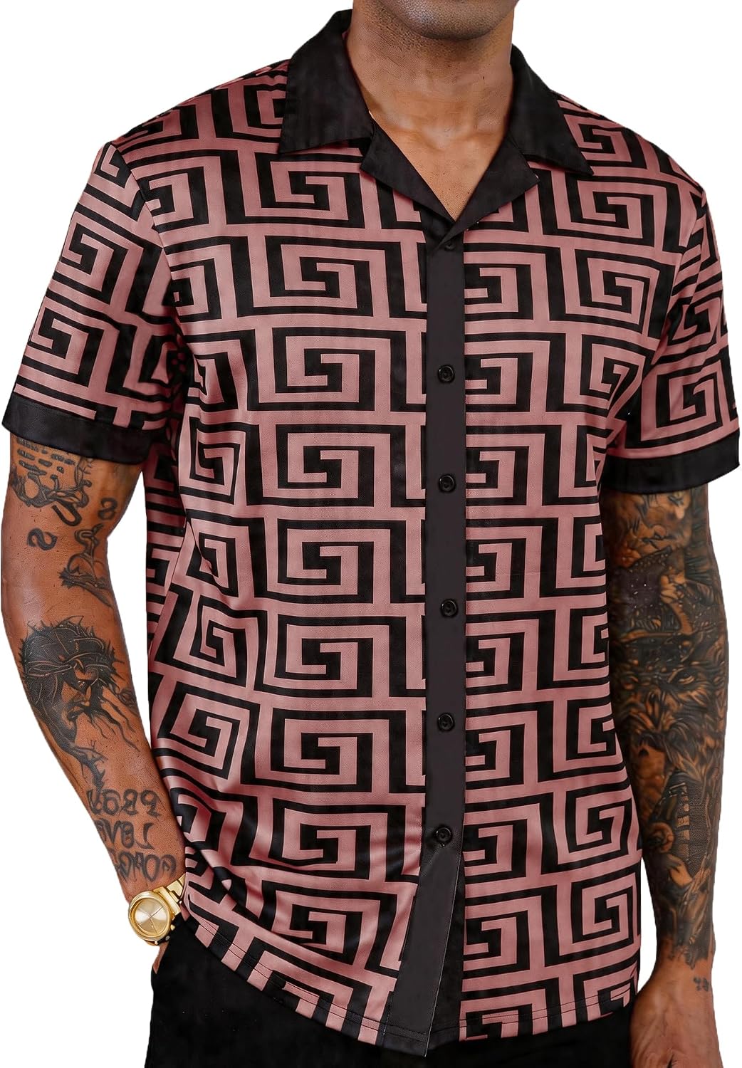 Mens African Dashiki Kente Printed Cuban Collar Button Down Shirts