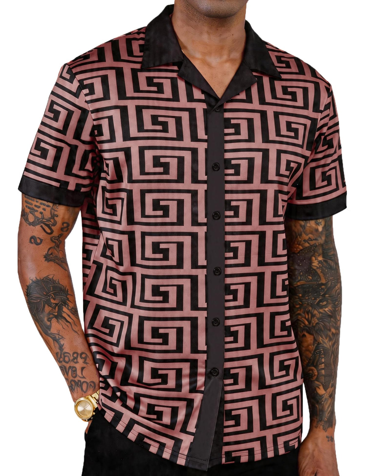 Mens African Dashiki Kente Printed Cuban Collar Button Down Shirts