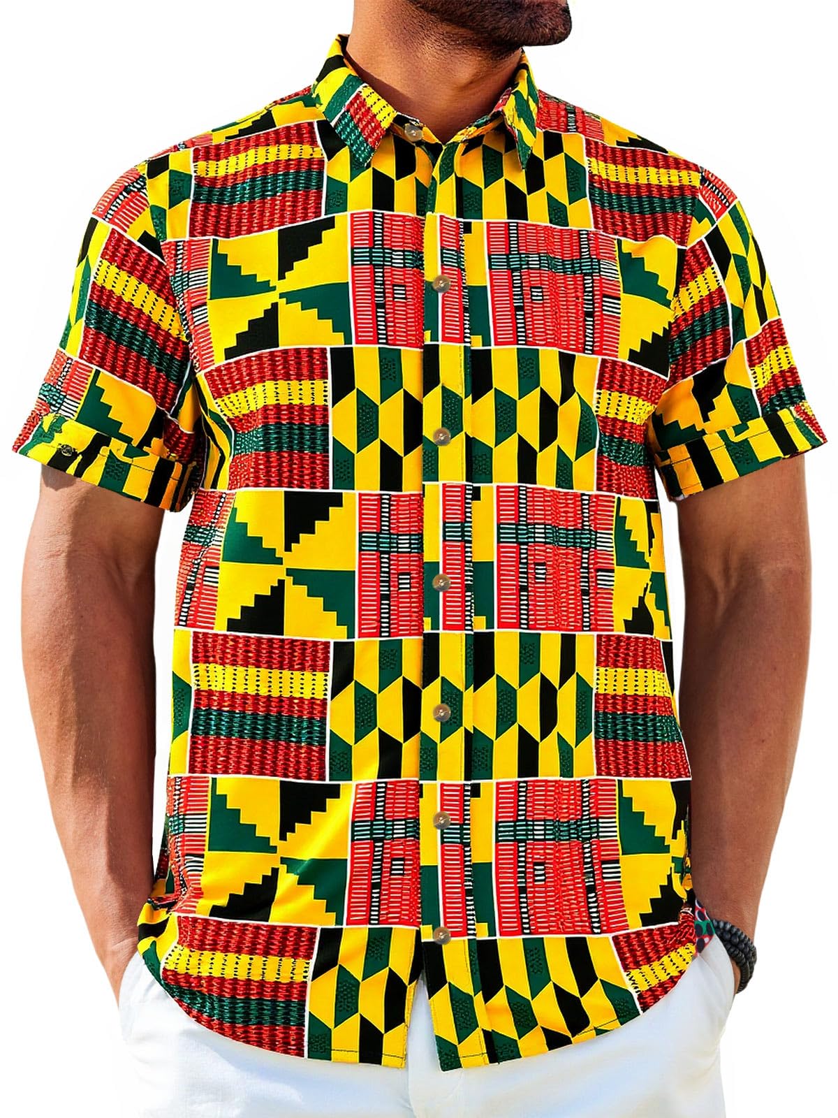 Runcati Mens African Traditional Shirts Dashiki Floral Shirt Hippie Tops